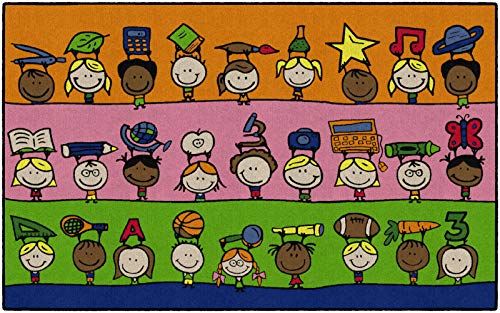 Flagship Carpets Fun at School Educational Machine Washable Carpet for Childrens Classroom, Home Learning and Playroom Rug or Children's Bedroom, 5' x 8', Multicolor