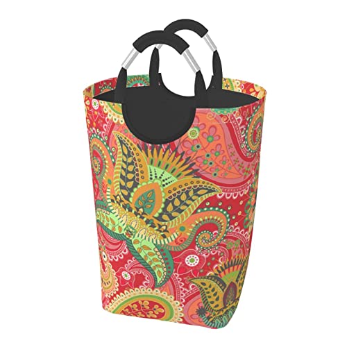 ランドリーバスケット エスニック柄 ペイズリー 洗濯物入れ 汚れた衣類バスケット 持ち運び ランドリーバッグ 折り畳み式洗濯カゴ 収納バッグ 雑貨収納 大容量 折りたたみ 撥水加工 取っ手付き 軽量 旅行 寝室 脱衣所 リビング