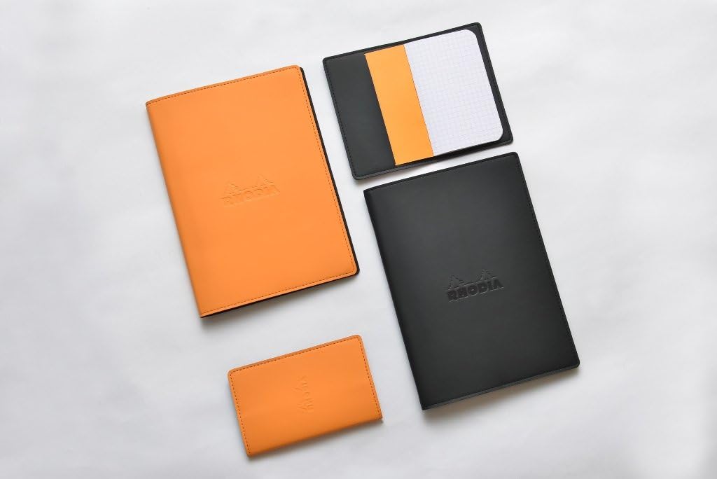 Rhodia cf118159 Notebook with Cover, A5, Epure, Black (Stapled Notebook, A5, 0.2 inch (5 mm) Grid Ruled, Orange Included)