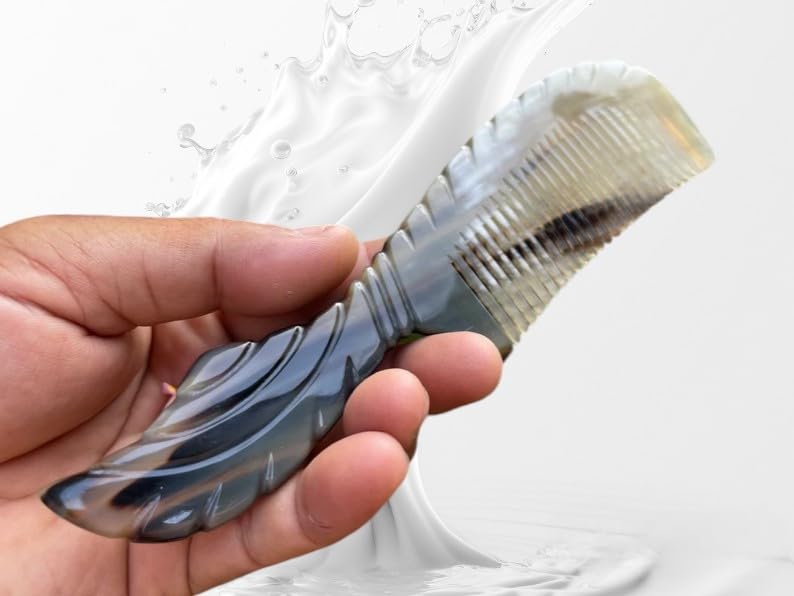Image of SOFIYA CRAFT Ox Horn Comb Handmade Anti Static Natural Fine Horn Comb With smooth Handle- Massage Fine tooth Comb A Great Gift