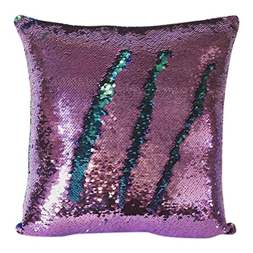 Livedeal Reversible Sequins Mermaid Pillow Cases 4040cm Purple and Blue