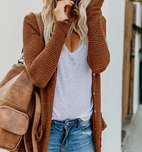 Image of HZSONNE Women's Boho Long Casual Cardigan Long Sleeve Button Down Front Pocket Knitted Sweater Blouses