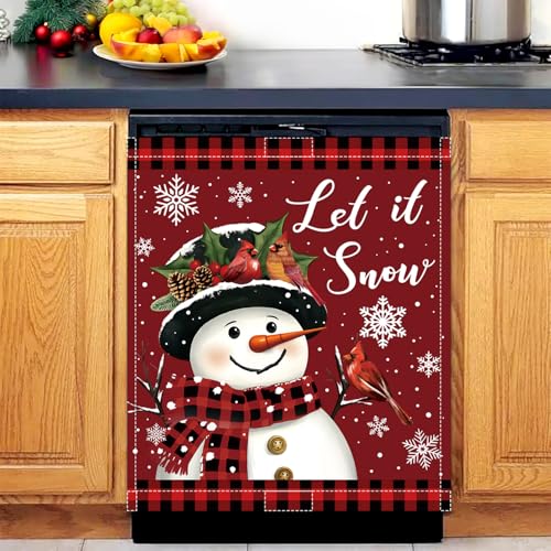 Image of Christmas Dishwasher Magnet Cover, 23x26In Let it Snow Snowman Dishwasher Magnet Sticker for Kitchen Decoration Funny Refrigerator Magnet Cover Fridge Panel Decal Refrigerator Magnet Cover