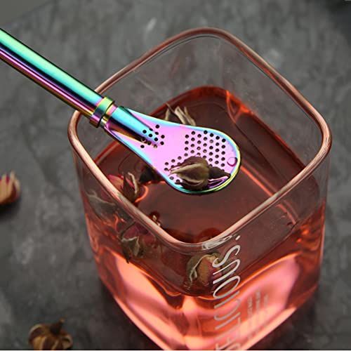 Image of Yerba Mate Bombilla Stainless Steel Straw Loose Leaf Tea Infuser Dringking Spoons Filter Stirring Straws Pack of 5 with 2 Cleaning Brush