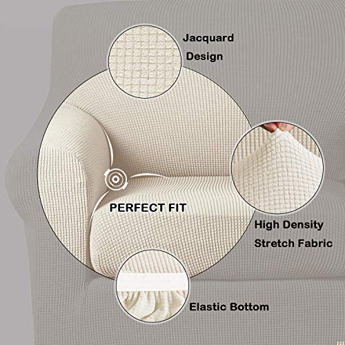 2 Piece Chair Covers Chair Slipcovers For Living Room Armchair Sofa Covers Chair Couch Cover With Arms Washable Furniture Protector For Chairs Feature Thick Jacquard Fabric(Chair,Biscotti Beige) #TOP1