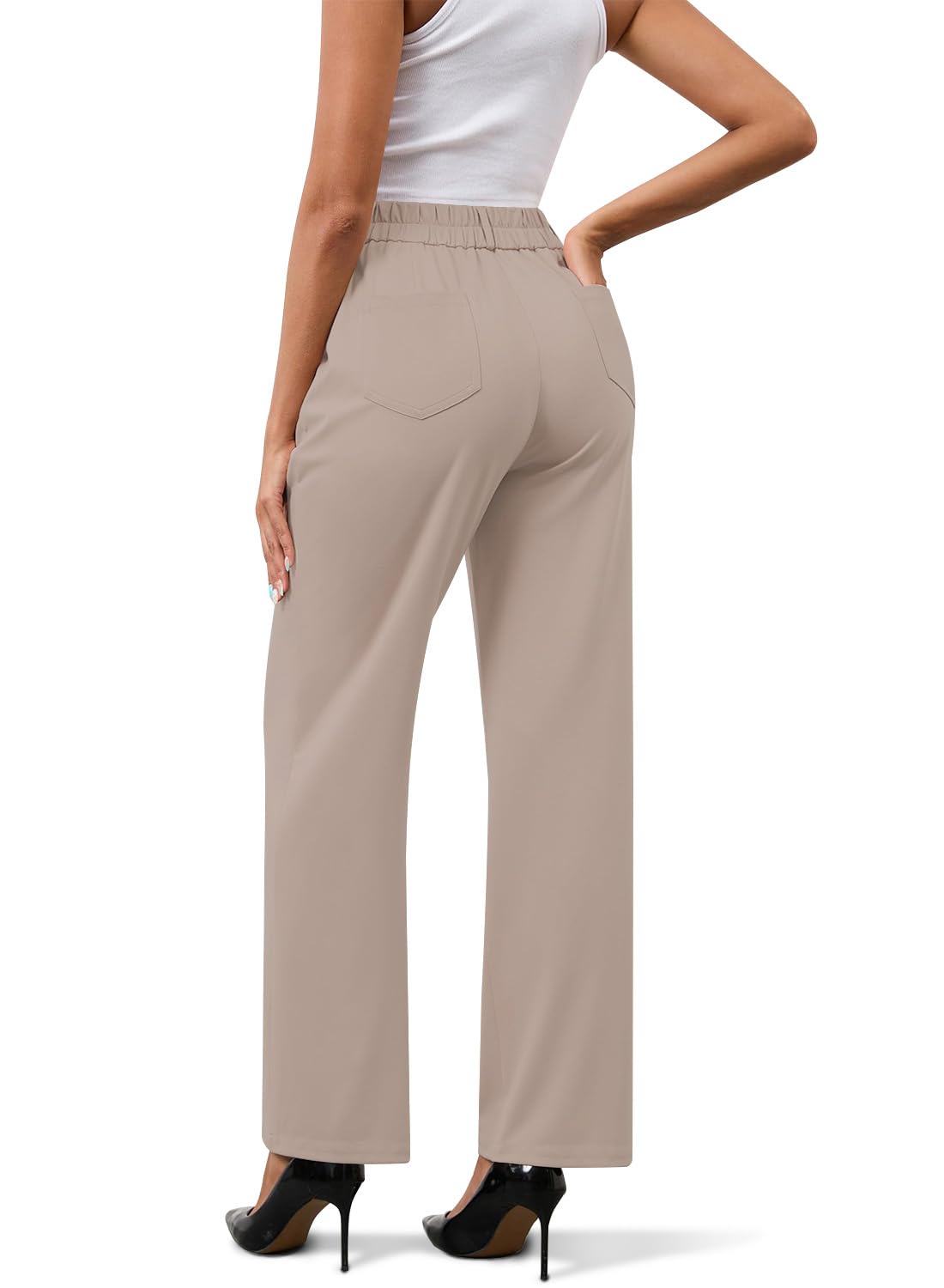 High Waist Stretch Work Pants for Women Straight Leg Business Casual Office Slacks Trousers Formal Wear with Pockets