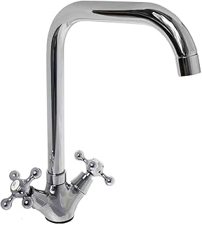 Vetrineinrete® Rubinetto per lavello da cucina a canna alta quadrata miscelatore per lavandino orientabile 360° di rotazione doppio comando acqua calda e fredda girevole in ottone cromato 52348 E20