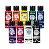 DecoArt Acrylic Glass Paint Set – Primary Colors, 9 Bottles (2 fl oz) – Opaque Art and Craft Glass Paint
