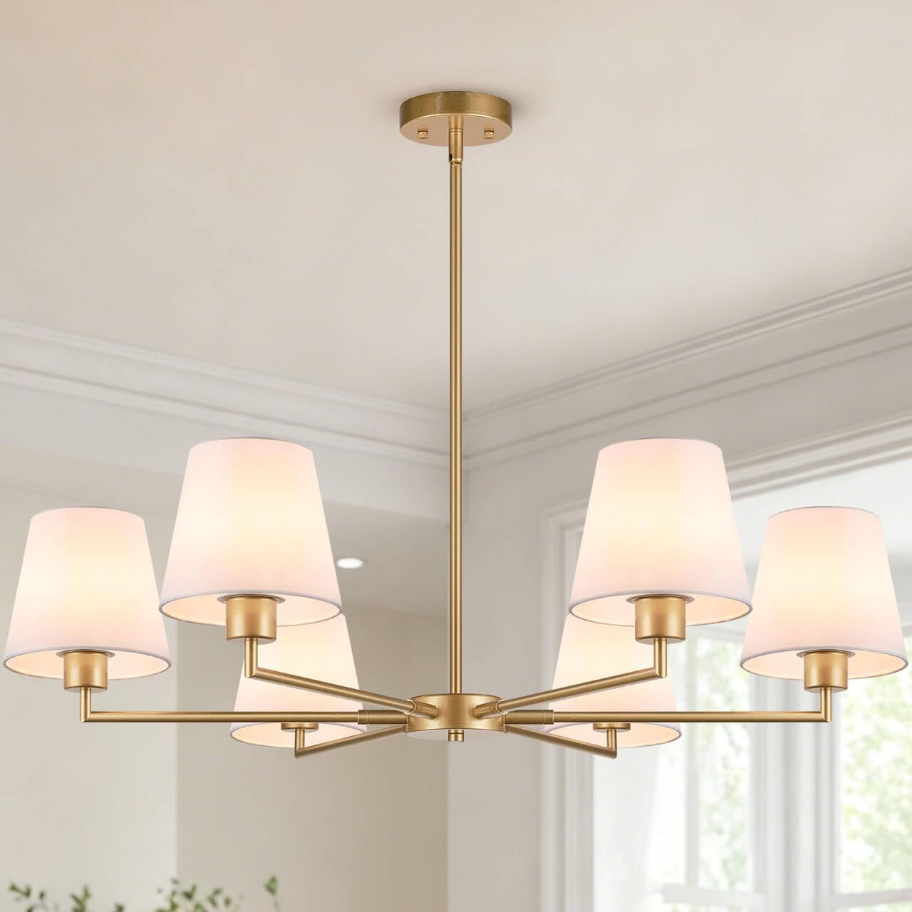 Photo 1 of 36" Gold Dining Room Light Fixture, No Assembly Required 6-Lights Kitchen Chandelier for Dining Room with White Fabric Shade, Chandelier Ceiling Light Fixture for Kitchen Island Bulb Not Included
