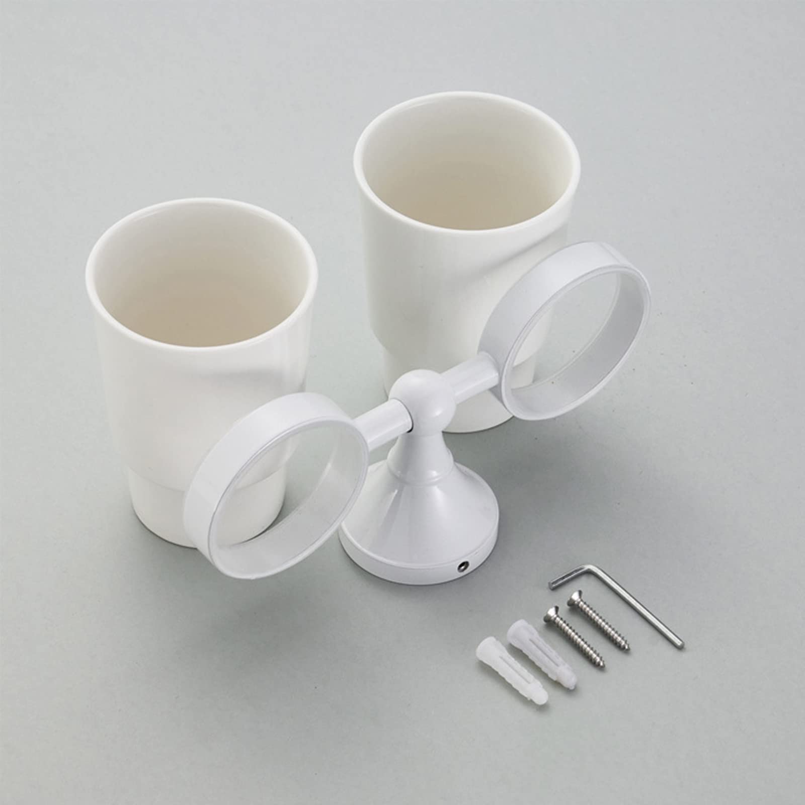 Soporte De Cepillo De Dientes Blanco, Soporte De Cepillo De Dientes Doble De Latón Macizo para Decoración De Baño, Soporte De Cepillo De Dientes Montado En La Pared con Taza De Cerámica