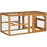 PawHut Wooden Chicken Run Chicken Coop Chicken House Hen House Combinable Design w/Perches, Doors, for 2-4 Chickens, 140 x 61 x 63.5cm - Natural Wood Tone