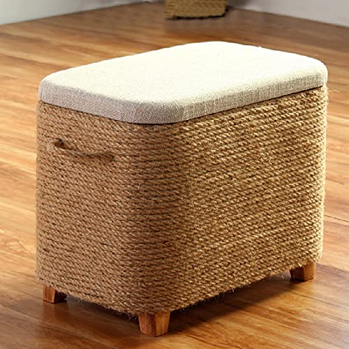 Handgefertigter Rattan-Ottomane, großes Fassungsvermögen, Leinen,...
