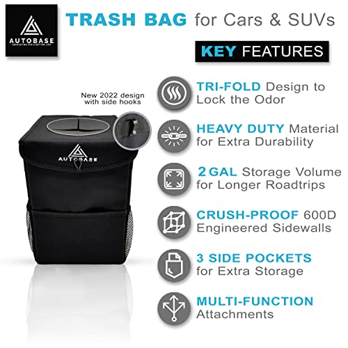 Image of Autobase Trash Can for Car | Truck SUV Trash Bin Standard 2 Gallon Size | Road Trip Must Haves | Car Gifts for Men, Women and Teens