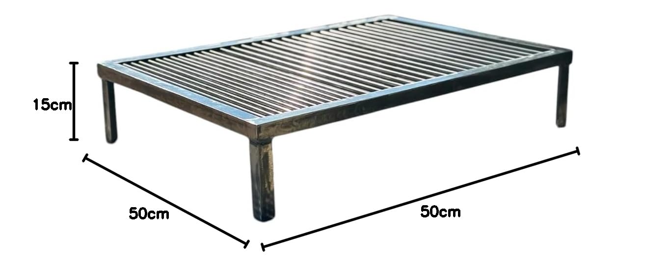 Ruszt do grillowania 50 x 50 x 15 cm stały pręt ze stali węglowej o grubości 8 mm super wytrzymały argentyński design. Nic Store BBQ