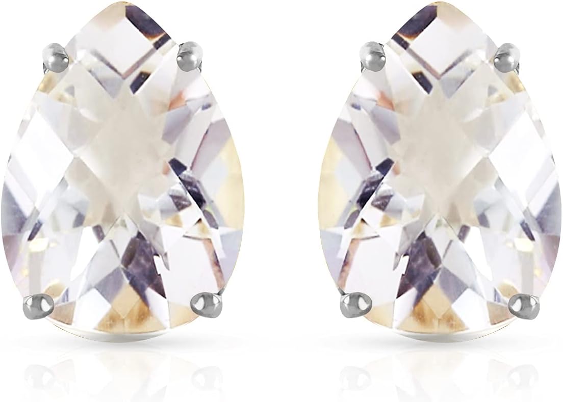 Galaxy Gold GG 14k White Gold 10ct White Topaz Omega Clip Earrings - Image 3