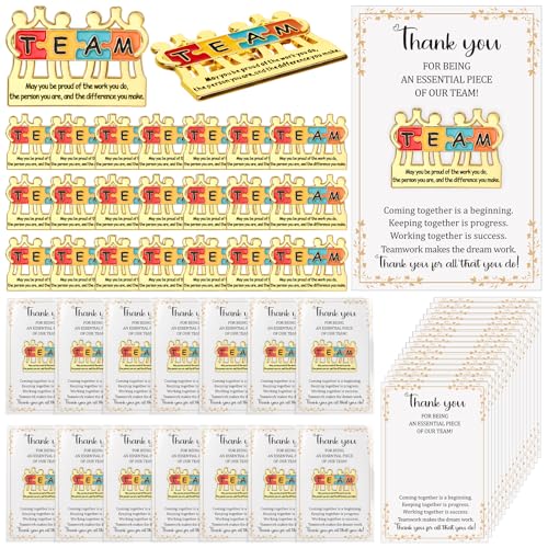 36 Sets Employee Appreciation Gifts Bulk Team Puzzle Piece Lapel Pins Inspirational Pin Thank You Gift Cards Organza Bags Team Appreciation Gifts for Coworker Teacher Staff Volunteer Nurse
