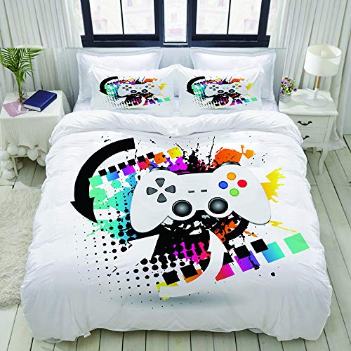 ALLMILL Parure de lit Adulte,Housse de Couette,Console Moderne avec Jeu de Couleurs et éclaboussures de Motifs en Demi-Teinte,1 Housse de Couette 220 x 240cm + 2 Taies d'Oreillers 50 * 75 CM Cover