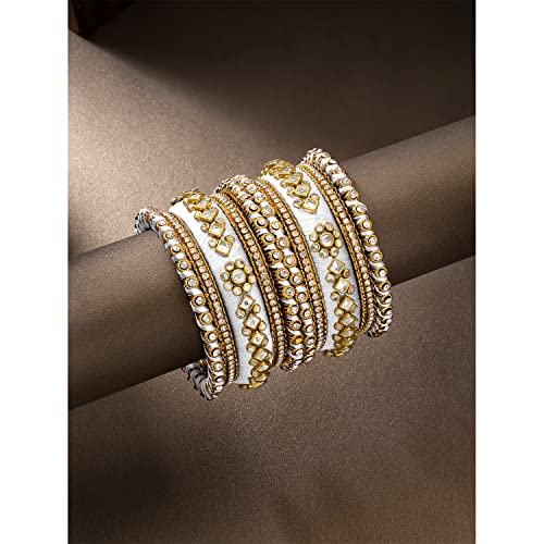 Aheli Ethnic Handmade Silk Thread Faux Stone Studded Bangle Set Chuda Indian Wedding Wear Fashion Jewelry For Women(White) #TOP4