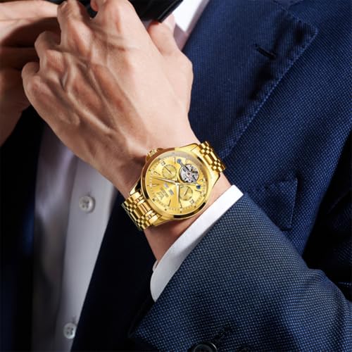Image of OLEVS Automatic Watches for Men Luxury Skeleton Multi-Function Mechanical Watch Self Winding Date Waterproof Luminous Mens Watch