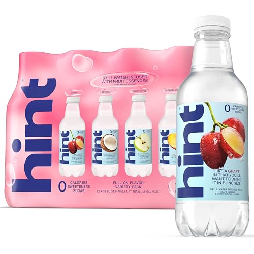 Hint Fruit-Infused Bottled Water, 4-Flavor Red Variety Pack - Sugar Free Flavored Water with Zero Calories, Natural Fruit Essences, and No Artificial Sweeteners - 16 Fl Oz (Pack of 12)