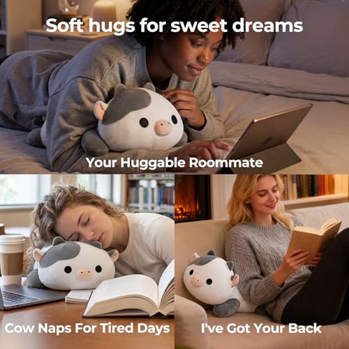 Image of Mewaii Cute Cow Plush Pillow, Kawaii Plushies White Cow Stuffed Animals, Squishy Plushies, Cuddle Plush Pillow for Kids & Girls (13 Inch)