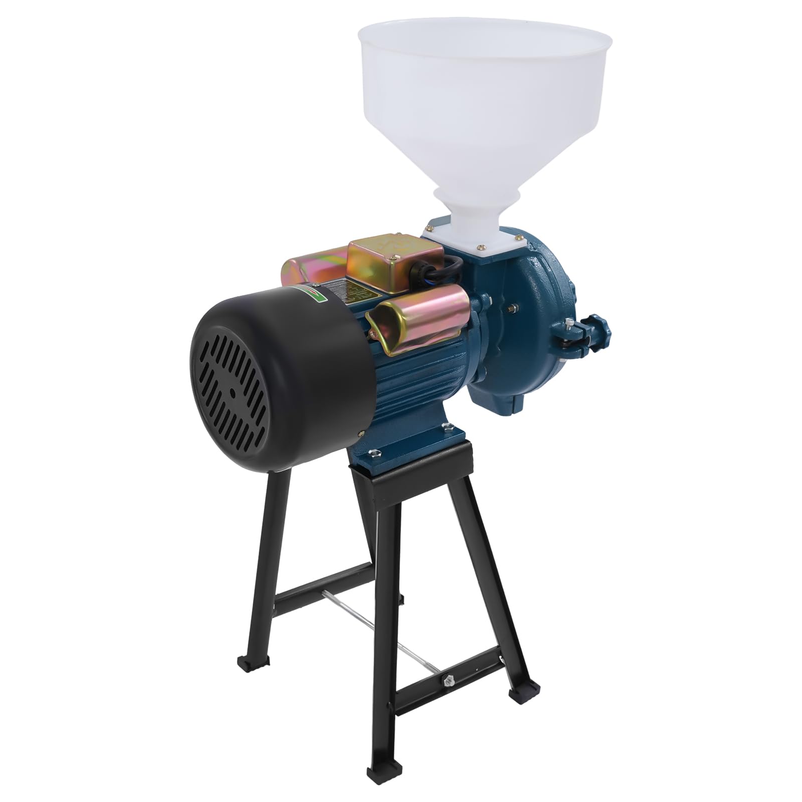 Mulino Elettrico Grano,Macina a Secco con Imbuto,Macinino Trituratore Smerigliatrice per cereali Commerciale Meccanico Elettrica può Riso Soia Sorgo e Mais 50-75kg/h(Blu)
