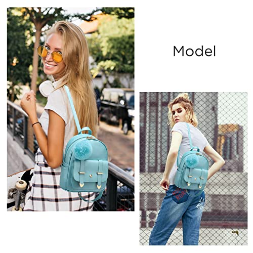 Image of I IHAYNER Girls Fashion Backpack Mini Backpack Purse for Women Teenage Girls Purses PU Leather Pompom Backpack Shoulder Bag