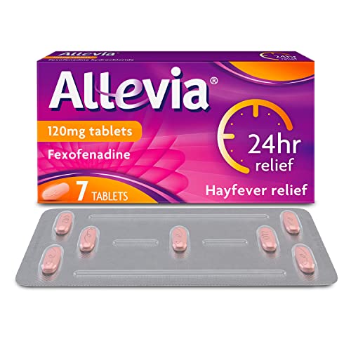 Allevia Hayfever Allergy Tablets, Prescription Strength 120 mg Fexofenadine, 24hr Relief Acts Within 1 Hour, Including Sneezing, Watery Eyes, Itchy and Runny Nose, 7 Tablets
