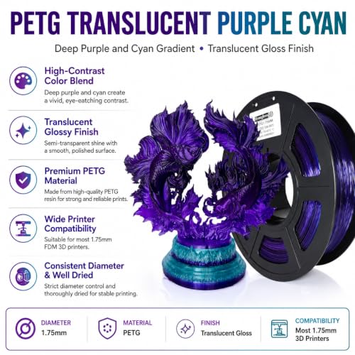 Image of PETG 3D Printer Filament 1.75 mm,Translucent,Multi Color,Midnight Galaxy Purple Blue,Shiny PETG Filament,net Weight 1 kg(2.2lbs)