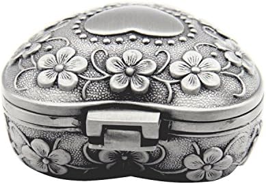 AVESON Classic Vintage Antique Heart Shape Jewelry Box Ring Small Trinket Jewellery Storage Organiser Chest, Silver