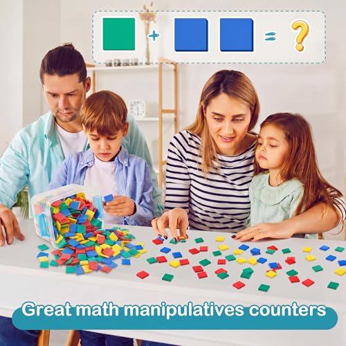 Image of Jexine 400 Pcs Foam Square Counters Color Tiles Square Color Sorting Tiles Math Counters Manipulatives, Sorting Toy, Counting, Learning, Classroom Crafts, Bingo for Kids with Storage Box
