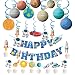 Haosell Weltraum Kindergeburtstag Deko, Weltraum Sonnensystem Hängedekoration Geburtstag Deckenhänger mit Happy Birthday Banner, Sonnensystem Astronautenmuste Spiral Girlanden und kuchendeko Weltraum
