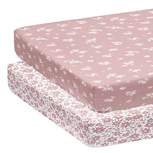 Image of Sorrel + Fern 2-Set Pack N Play Sheets for Standard Pack and Plays and Mini Crib Sheet (Antique Rose) - Sheets Fitted Ultra-Soft Cotton Blend, Beautiful Antique Rose Pattern, Safe and Snug for Baby
