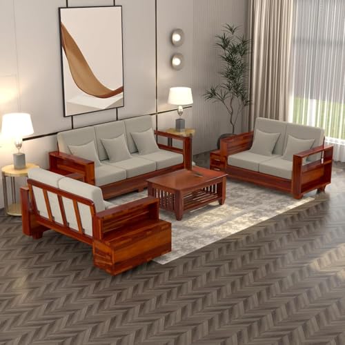 Image of Sheesham Solid Wood 7 Seater Sofa Set for Living Room(7 Seater) (Honey 3)