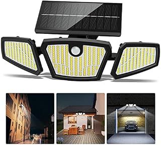 350 LEDs Solar Security Lights, 3 Heads Solar Lights Outdoor with Motion Sensor, Stake, Waterproof Solar Wall Lights with 3 Intelligent Modes for Yard, Front Door, Pathway, Garage