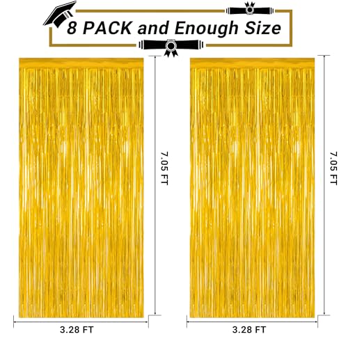 Image of 8 Pack 2026 Graduation Party Decorations, 3.28 FT x 7.05 FT Gold Backdrop, Metallic Graduation Photo Backdrop Grad Foil Curtains Party Streamer, Class of 2026 Decorations Grad Decor