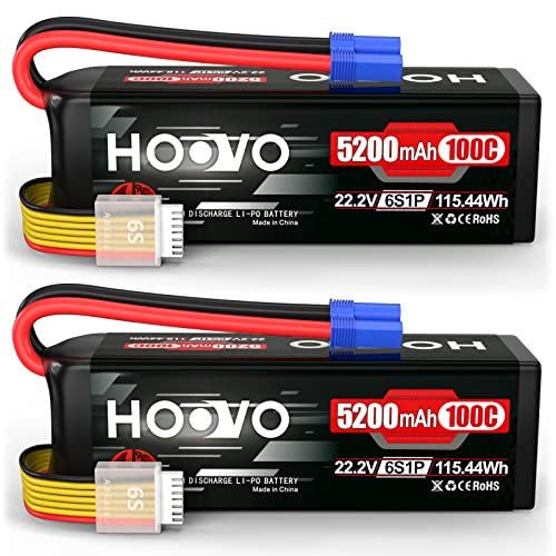Image of HOOVO 6S Lipo Battery 22.2V 100C 5200mAh with EC5 Connector for RC Car Truck Truggy Buggy Tank RC Airplane Helicopter Boat Car Racing Vehicle(2 Pack)