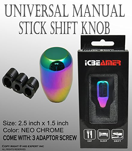 Icbeamer Neo Chrome Aluminum 2.5" Shift Knob, Fit Automatic And 4, 5 And 6 Speed Manual Transmission Vehicles, Interior Car Gear Lever Stick Shift Handle Automotive Replacement Parts, 1 Piece #TOP1