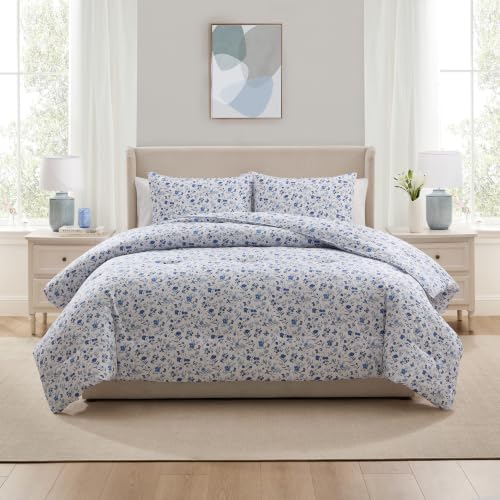 Nestl King Size 3 Piece Floral Comforter Set – Blue Floral