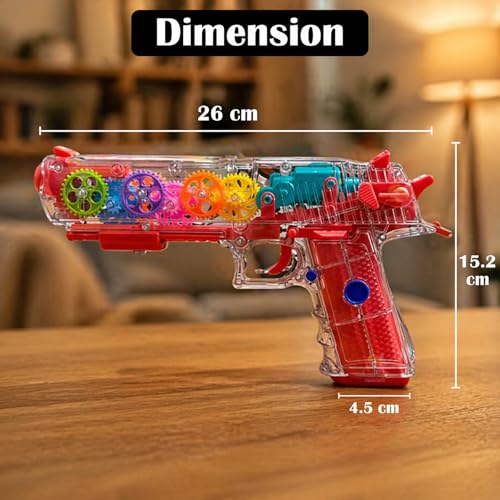 Image of WISHKEY Plastic Gear Simulation Toy Gun for Kids, Pretend Play Gun Toys with Flashing Lights and Exciting Music, Electric Laser Toy Guns with Rotating Gear Mechanism, Red, 3+ Years (Pack of 1)