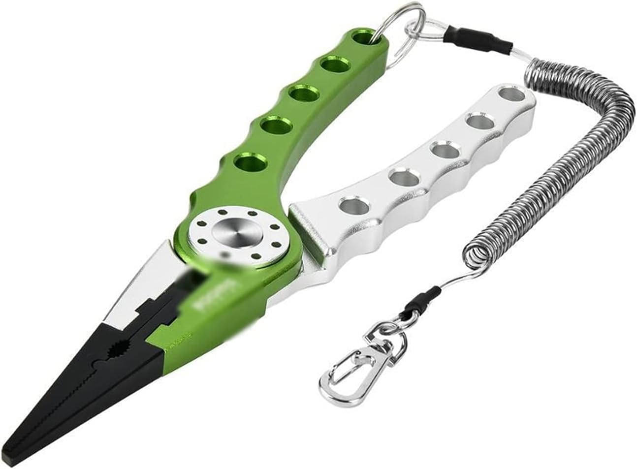 Fishing Pliers Fishing Aluminum Alloy Fishing Pliers with Spool Lanyard and Sheath Nylon Line Cutters Crimper Hook Remover Tool Fishing Equipment(Color:Green Silver)