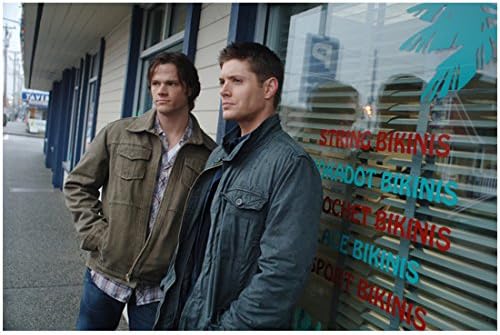 Supernatural Jared Padalecki as Sam and Jensen Ackles as Dean outside of bikini shop 8 x 10 Inch Photo