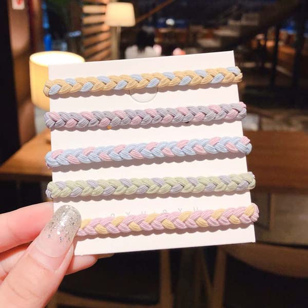 10 PCS Cute High Elasticity Korean Women Color Hair Accessories Hair Rope Rubber Band Hand-woven-image-9