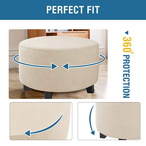 Image of H.VERSAILTEX Ottoman Cover Stretch Ottoman Slipcover Round Ottoman Storage Cover Folding Stool Covers Furniture Protector Cover for Footrest Ottoman Fit Dia 30 inch - 41 inch, Natural