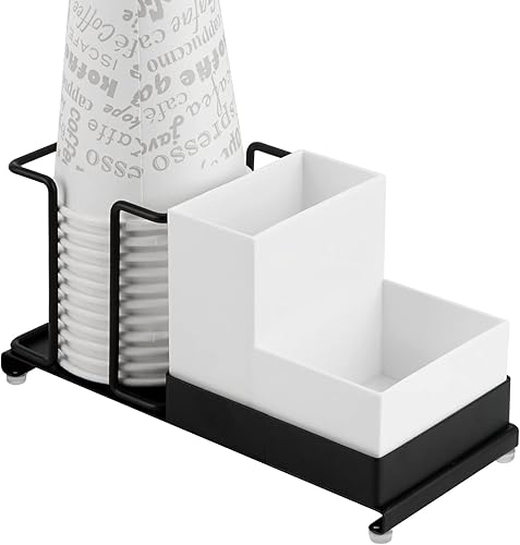Organizador de estación de café para encimera, portavasos desechable con caja de almacenamiento de 2 compartimentos, organizador de almacenamiento