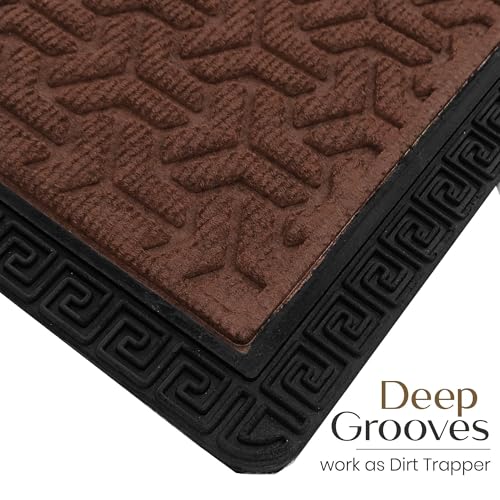 Image of Yellow Weaves 2 Pcs Door Mat for Home Entrance, Outdoor Rubber Mat - Non-Slip, Anti Skid Foot Mat, Dirt Trapper, Heavy-Duty, Weather-Resistant, Waterproof Doormat (40x60cms, Geometric, Brown Color)