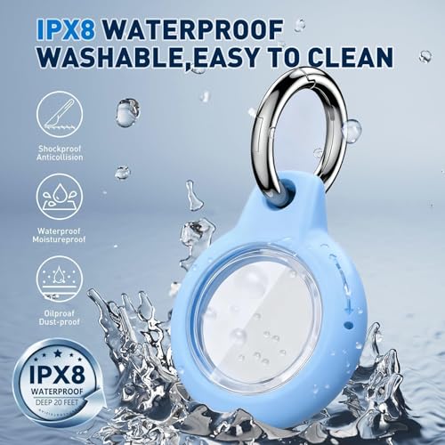 Image of MOLOSLEEVE 1 Pack Waterproof for Apple for AirTag 2nd & 1st Gen Holder, for Air Tag Case with Keychain, PC Hard Shell Swivel Buckle, for Airtag Case Suitable for Tracking, Bags, Luggage, (Light Blue)