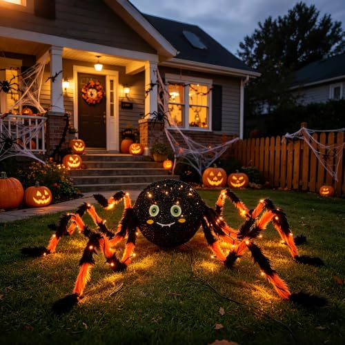 Hairui Halloween Spider with Lights 54IN for Home Patio Porch Decor - image 1