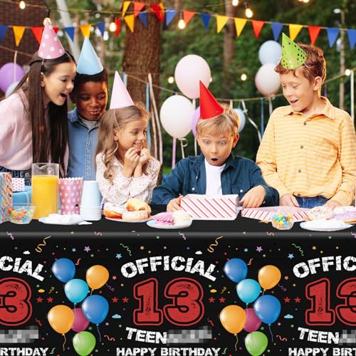 Image of 13th Birthday Decorations for Boys Red Black 13th Happy Birthday Tablecloth for Official 13 Teenager 13 Year Old Boy Birthday Decor