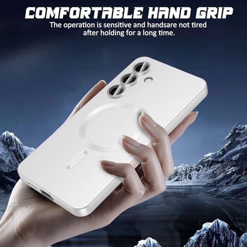 Image of DIZORO Samsung S24 Fe Case, Compatible with Mag Safe, Matte Luxury Metallic Luster Flexible TPU Wireless Charging Shockproof Case with Camera Protector Back Cover (Silver)